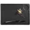 Discount Assiette à steak rectangulaire de 13" x 9.5" avec encoche ronde Basalt - Noire - 3 par boite Vaisselle