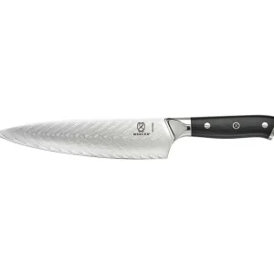 Hot Couteau de chef de 8" avec gravure de feuille à manche ergonomique G10 Damascus Couteaux