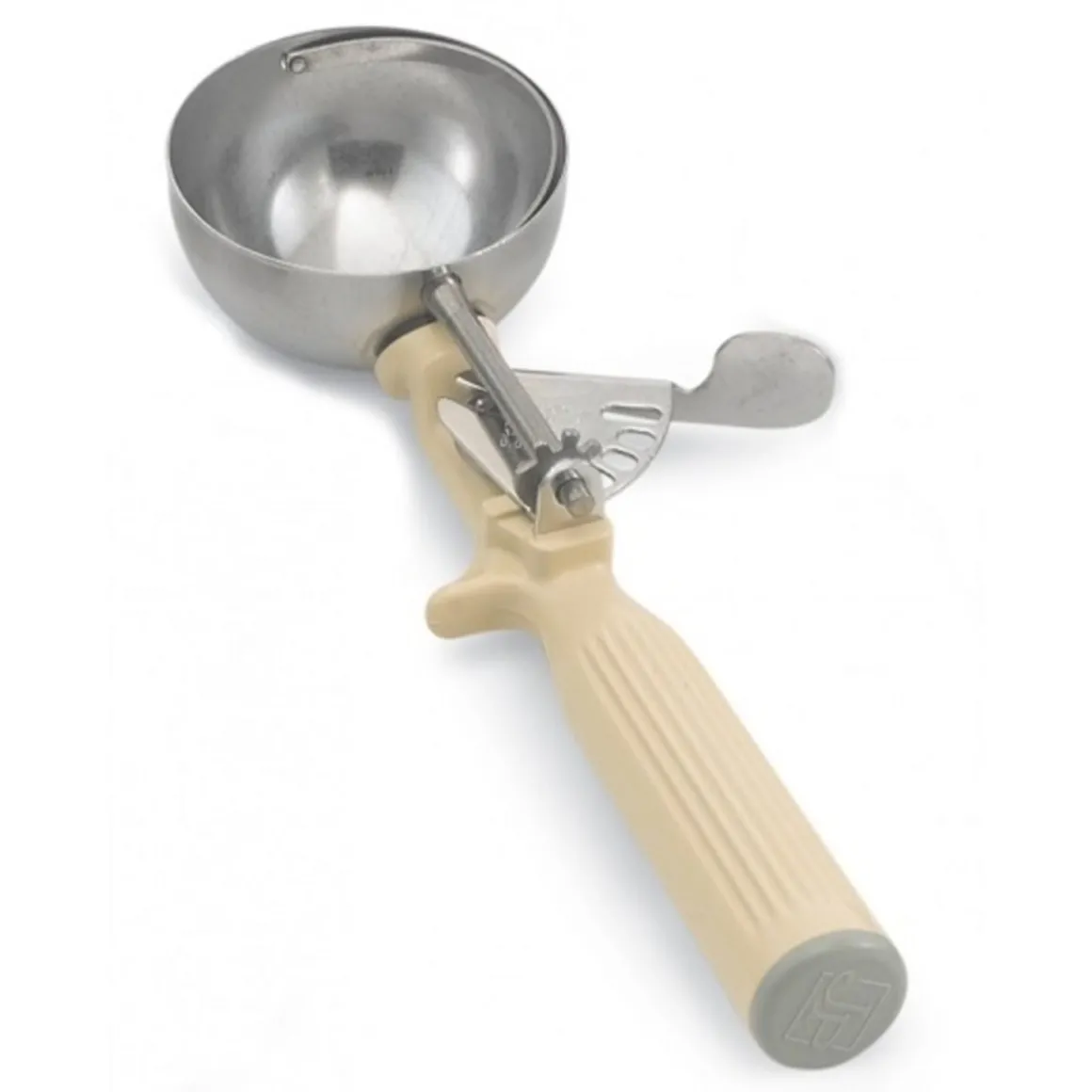 cuillre_portionneuse_de___0-17.webp Discount Cuillère portionneuse de 3.25 oz (#10) à pression du pouce Jacob's Pride - Ivoire Ustensiles Et Outils De Cuisine
