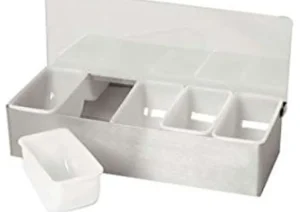 Outlet Organisateur à garnitures à 5 compartiments en acier inoxydable avec couvercle transparent Accessoires De Bar