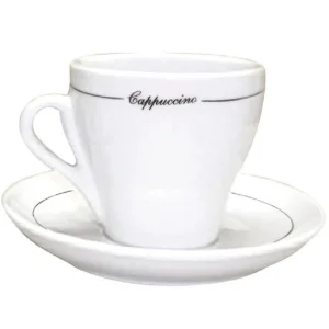 Sale Tasse à cappuccino de 8 oz avec ligne noir avec soucoupe - 6 par boite Vaisselle