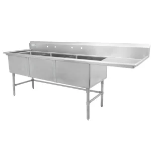 Sale Évier 3 bassins de 24" x 24" x 14" en acier inoxydable - égouttoir de 24" à droite Éviers Commerciaux