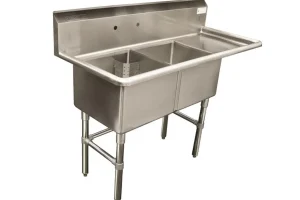 Clearance Évier 2 bassins de 24" x 24" x 14" en acier inoxydable - égouttoir de 24" à droite Éviers Commerciaux